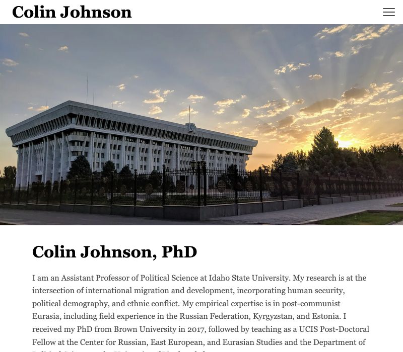 Screenshot of Colin Johnson portfolio site