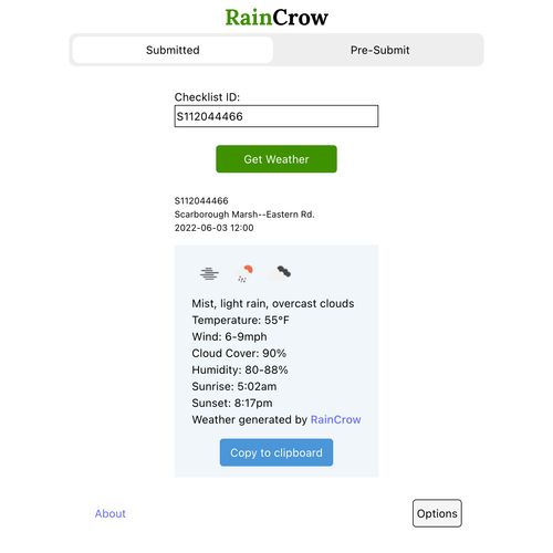 RainCrow eBird Weather App Screenshot