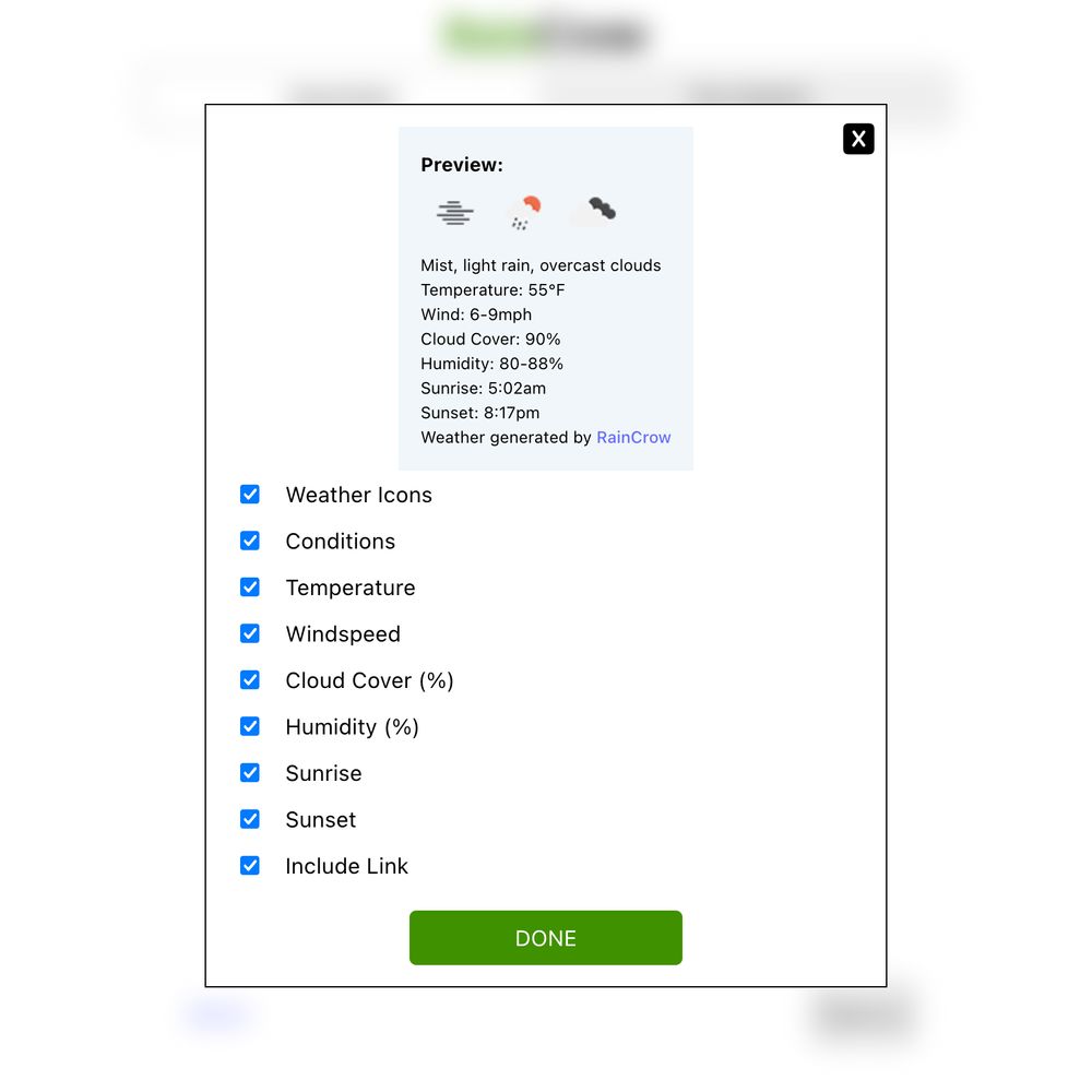 RainBird options menu screenshot